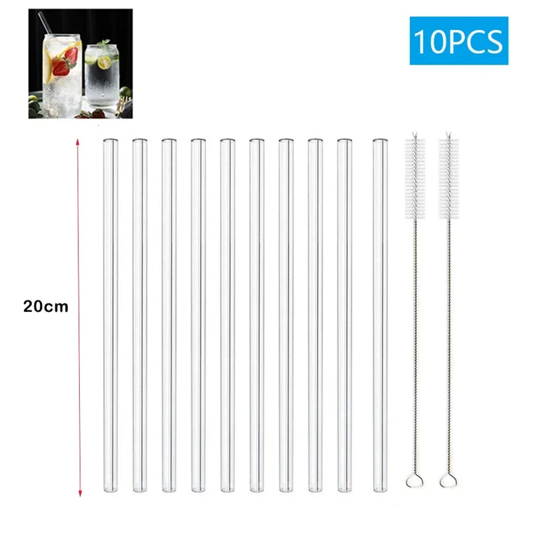 Reusable Glass Drinking Straw Smoothie Milkshake Cocktail Eco Friendly Straws Set