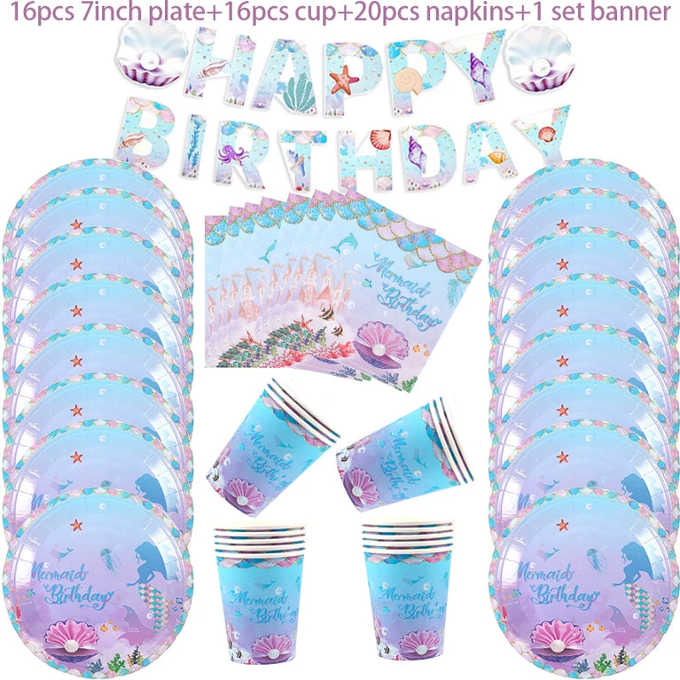 Mermaid Princess Birthday Party Set | Enchanting Disposable Tableware