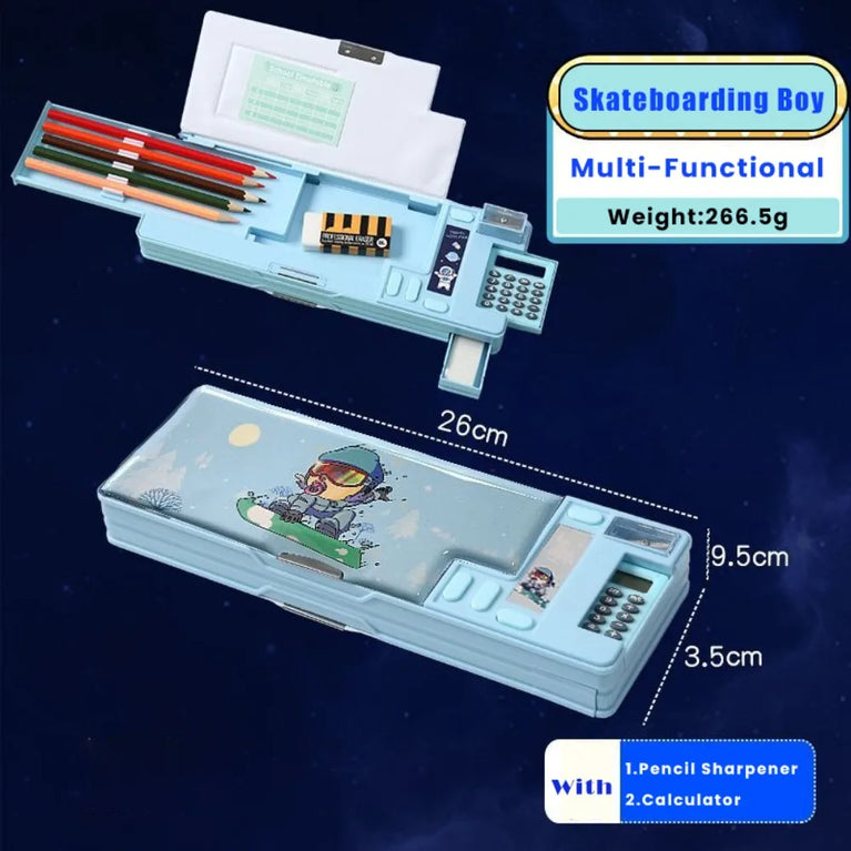 Multifunctional Pencil Case | Integrated Calculator & Sharpener Stationery Box