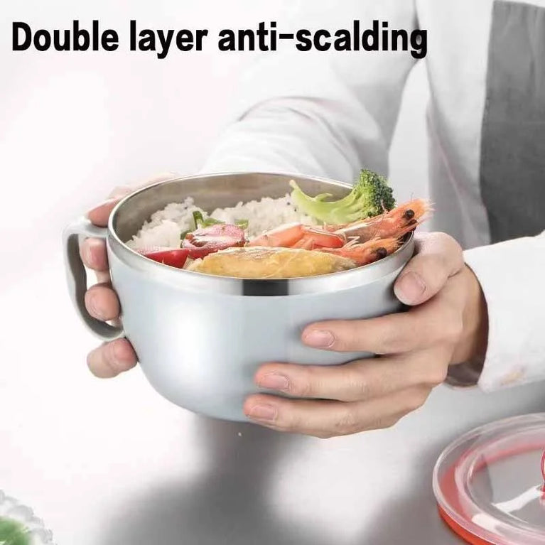 Portable Stainless Steel Noodle Bowl Double Insulated Leakproof Lunch Container 900ml