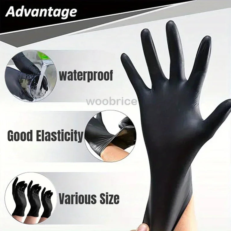 Disposable Black Nitrile Gloves Latex Free Waterproof Kitchen Gloves 100PCS