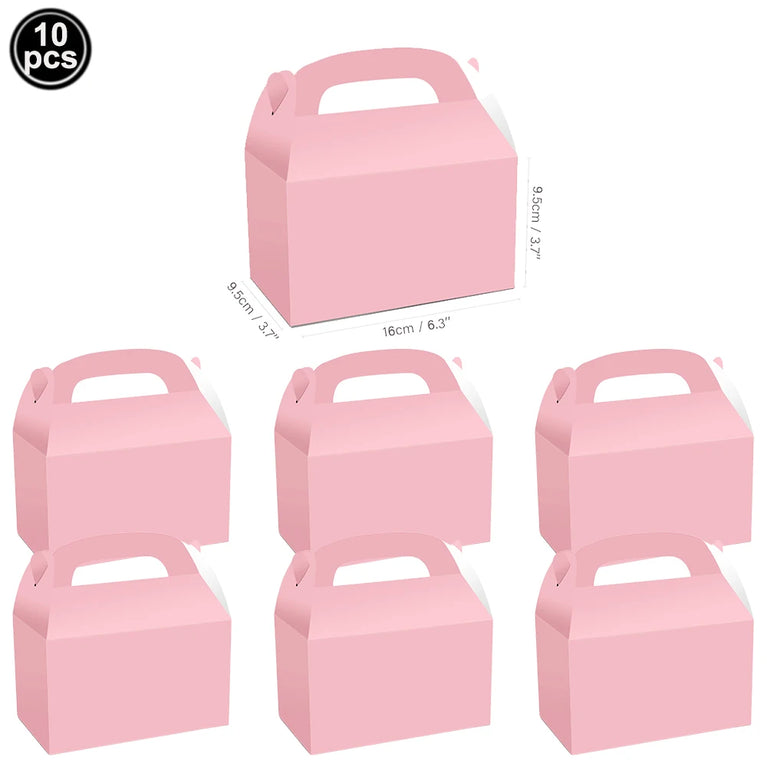 10Pcs Solid Color Popcorn Boxes Paper Food Trays Gift Bags With Handles Party Supplies Set