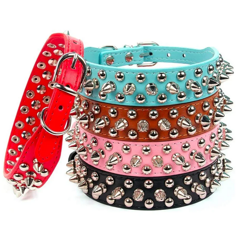 Adjustable Leather Dog Collar Punk Rivet Spiked Neck Strap