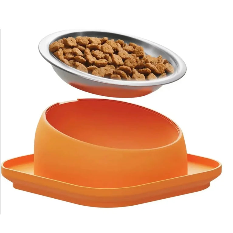 15° Tilted Raised Cat Feeder with Stainless Bowl Anti Slip Base