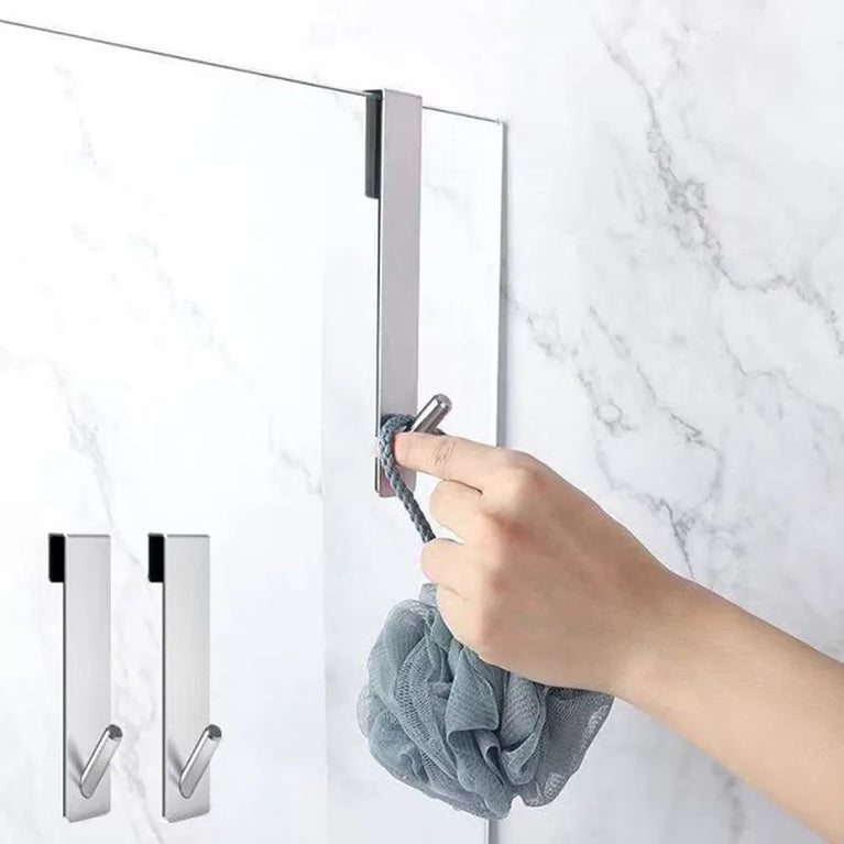 Bathroom Shower Door Back Hook Stainless Steel Over Glass Door Shower Towel Rack S-Shape Bathroom Bathrobe Hanger Holder Hooks