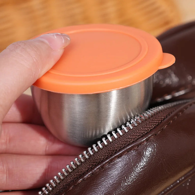 304 Stainless Steel Sauce Cup with Lid Reusable Dipping Container 75ML Portable Salad Dressing Jar Kitchen Tool