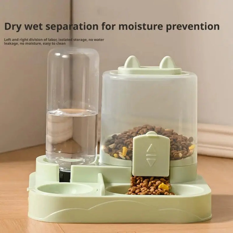Large Capacity Automatic Cat Feeder Water Dispenser 2 in 1 Pet Bowl Set