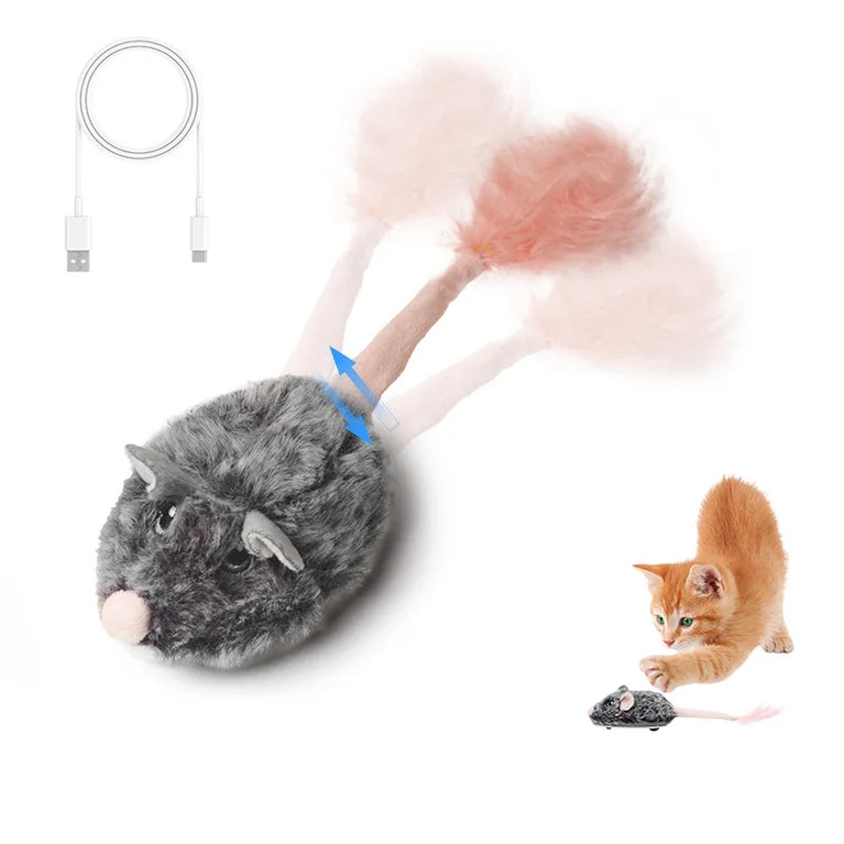 Rechargeable Motion Mouse Cat Toy Automatic Tail Wagging Interactive Sound Moving Pet Toy