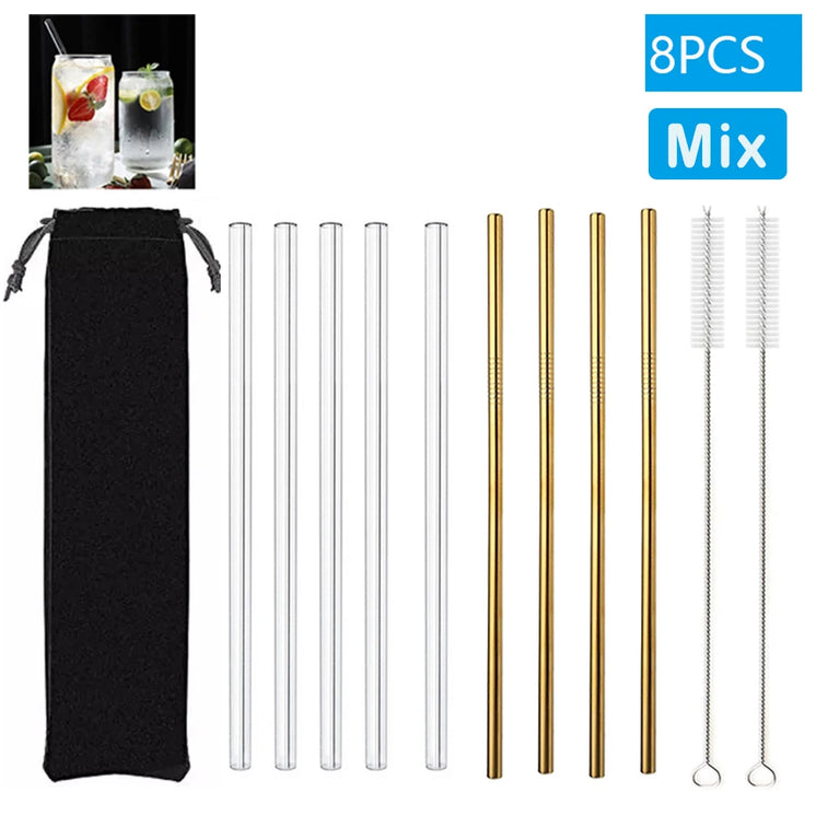 Glass Straws Eco Friendly Reusable Drinking Straw Set with Brushes Bar Accessories