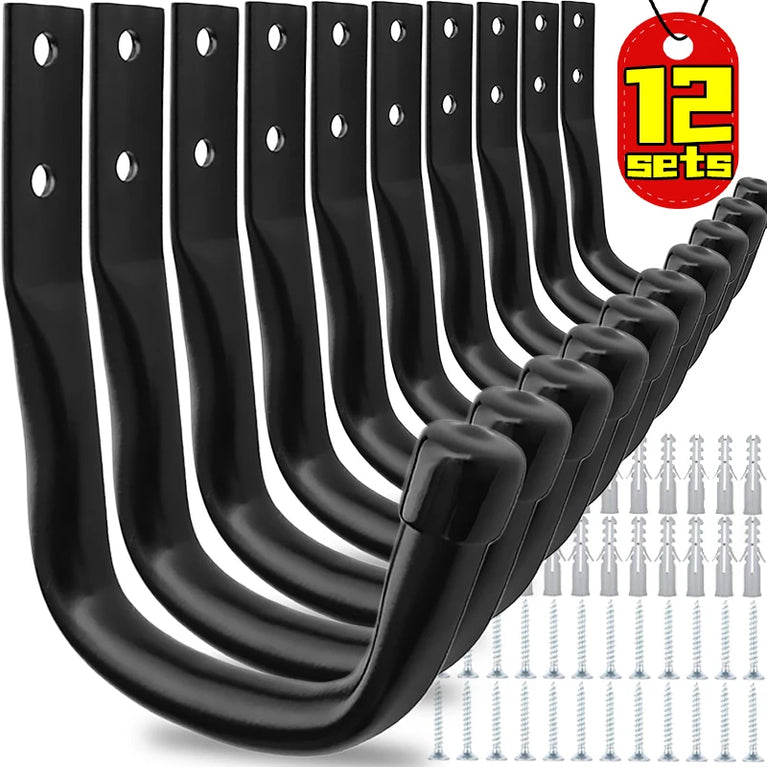 12/2x Heavy Duty Metal Garage Storage Hooks Wall Mounted J Hanger Hooks Utility Hanging Hook for Cycling Bike Garden Accessories