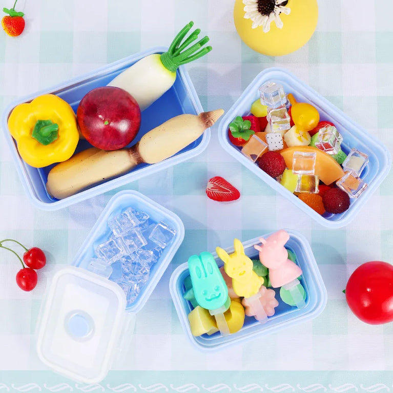 4PS Collapsible Silicone Food Storage Containers with Lids Vent Kitchen Meal Prep Set