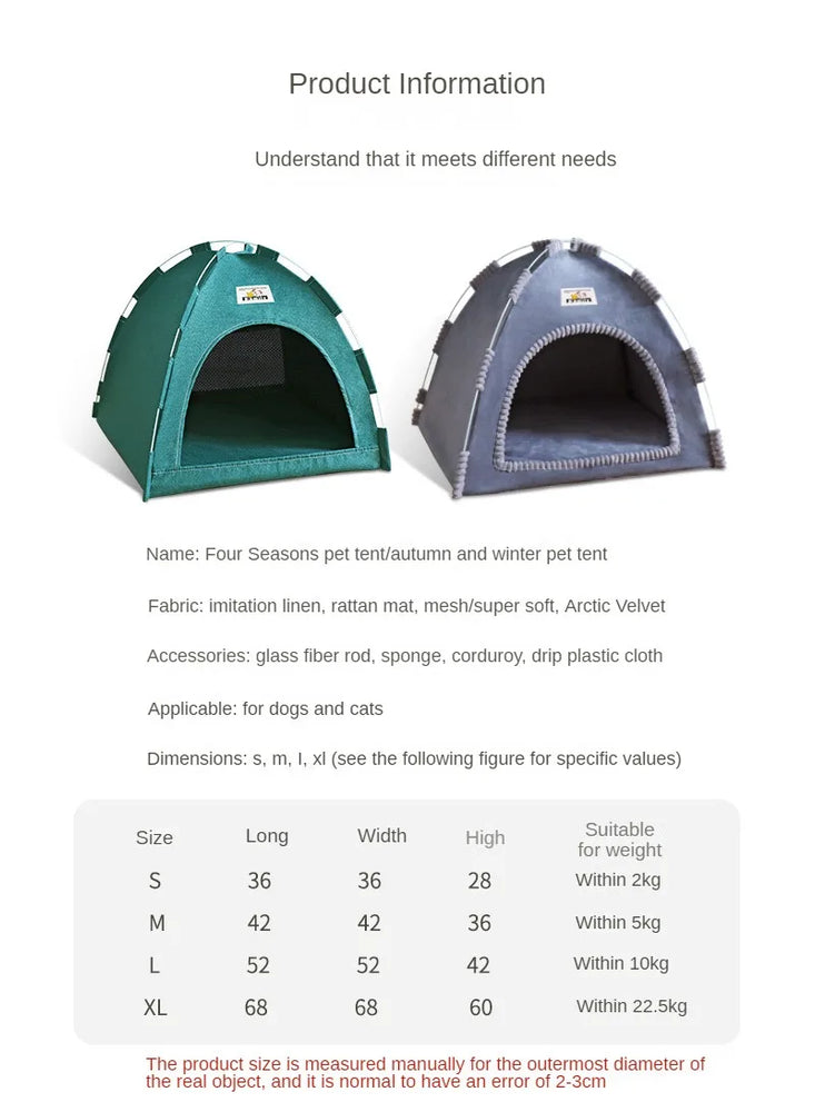 Foldable Cat House Pet Tent Breathable Portable Four Season Nest