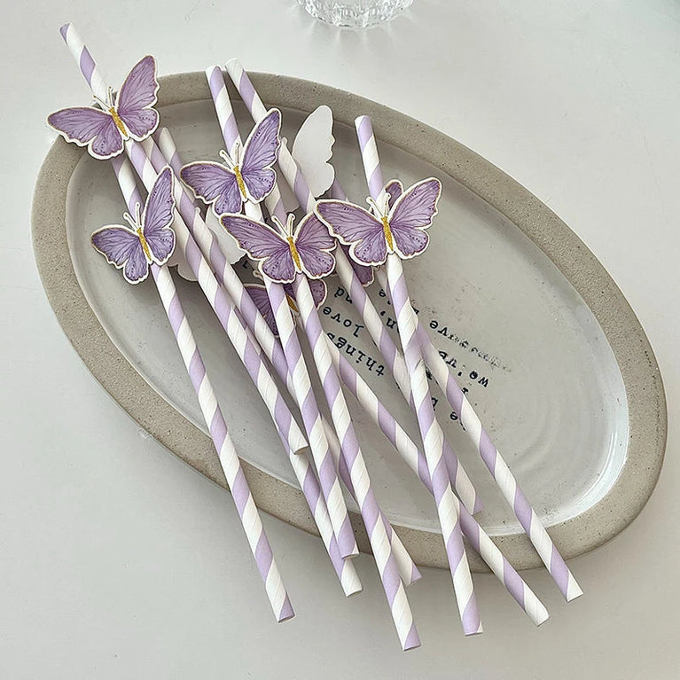 Butterfly Paper Straws 10 Sticks Disposable Eco Friendly Juice Milk Tea Drink Straws