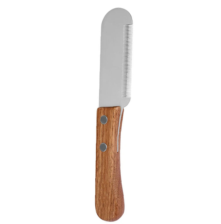 Pet Stainless Steel Wooden Handle Stripping Knife Dog Grooming Tool