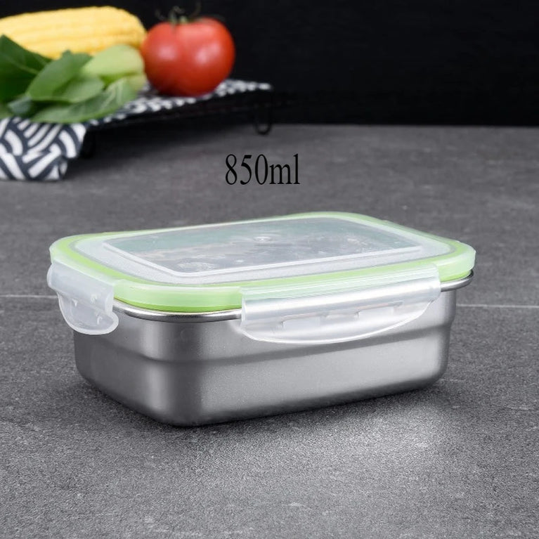 304 Stainless Steel Food Grade Leak Proof Silicone Lid Bento Lunch Box Set Storage Container