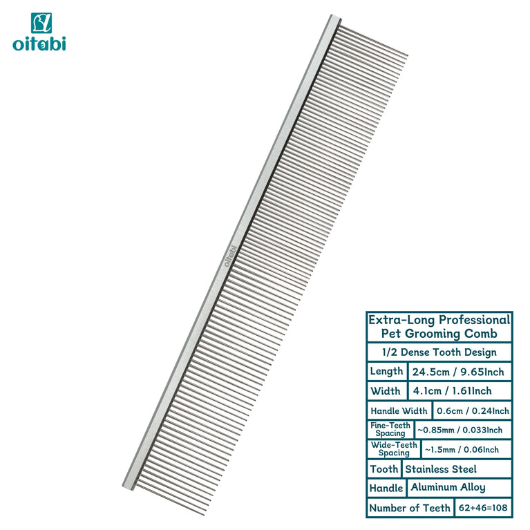 24.5cm Professional Extra Long Pet Grooming Comb Detangling Tool