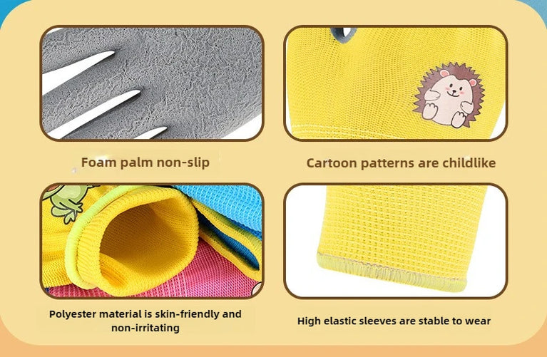 Kids Waterproof Wear Resistant Gardening Gloves Stab Proof Latex