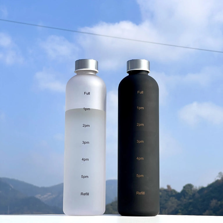 1L Water Bottle with Time Marker Leakproof BPA-Free Fitness Sports Outdoor Travel Hydration Bottle with Straw