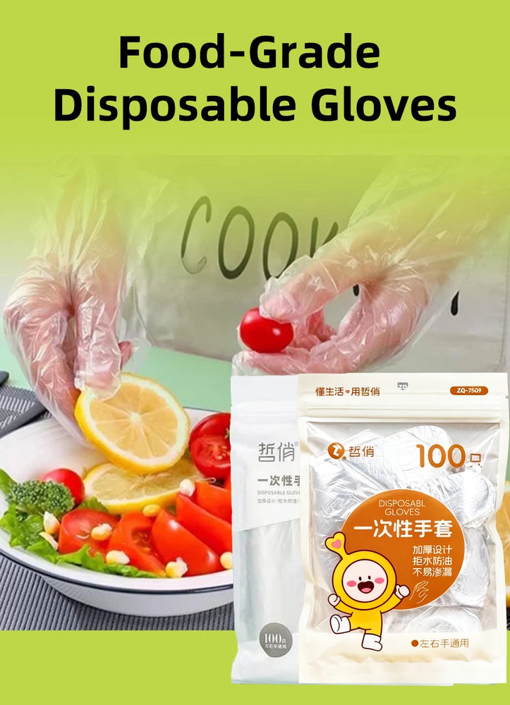 50/200Pcs Disposable PE Gloves Food Grade Transparent Plastic Gloves