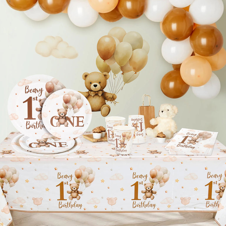 Little Bear Balloon Happy 1st Birthday Disposable Tableware Set Party Decorations