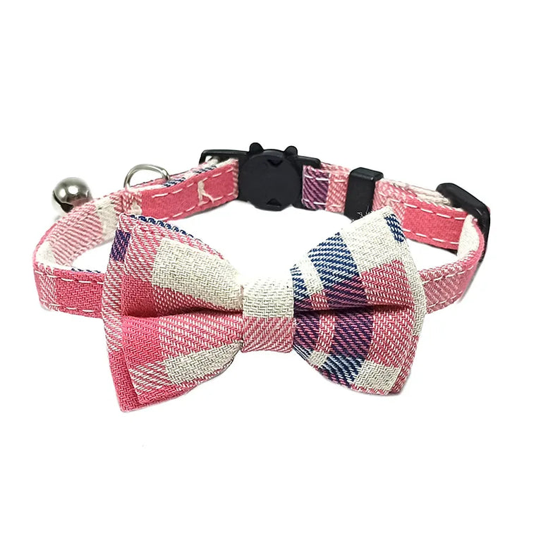 Pet Breakaway Cat Collar Bow Tie Bell Cute Plaid Adjustable