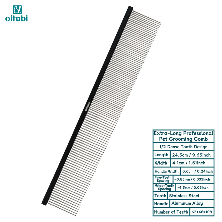 24.5cm Professional Extra Long Pet Grooming Comb Detangling Tool