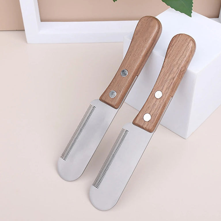 Pet Stainless Steel Wooden Handle Stripping Knife Dog Grooming Tool