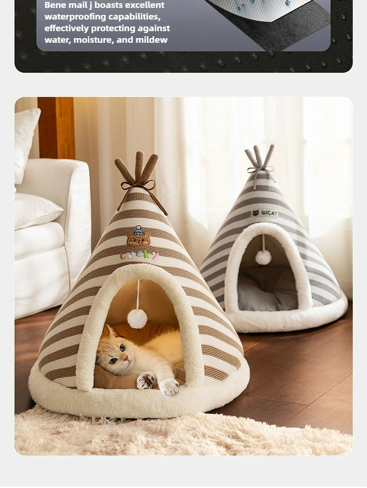 Winter Warm Knitted Cat Bed Cozy Tent Cat Heating Pad House