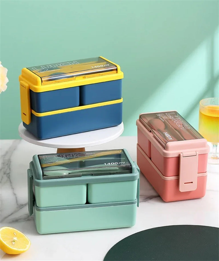 Portable Leakproof Microwave Lunch Box 700/1400ML with Spoon Bento Container
