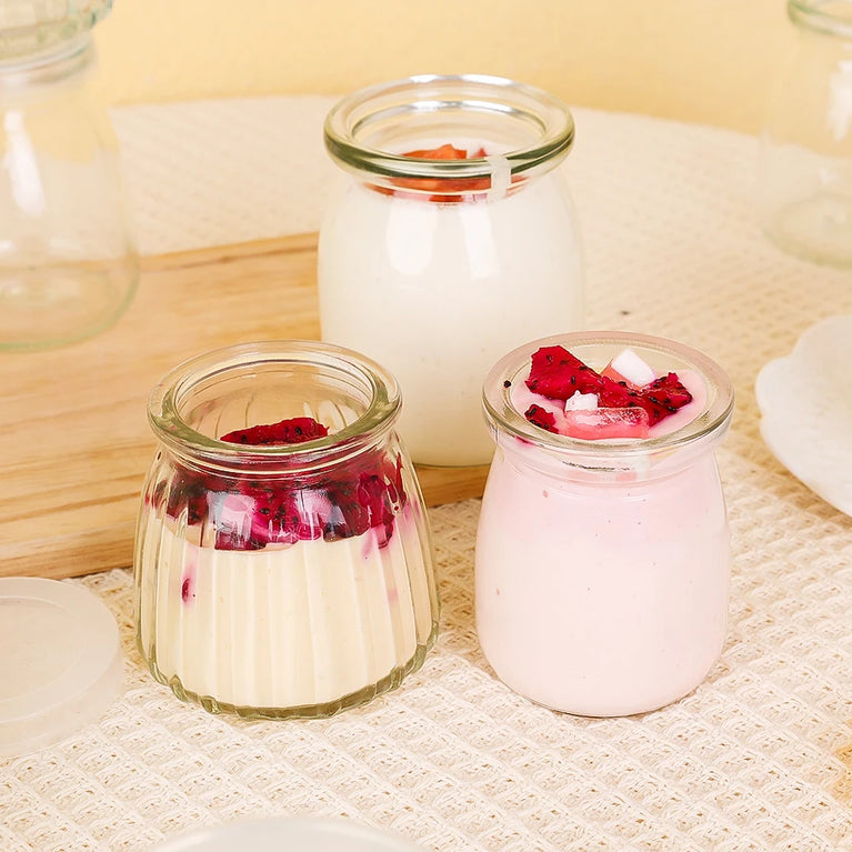 Glass Baking Bottles with Lid Yogurt Pudding Mini Food Storage Jar Container