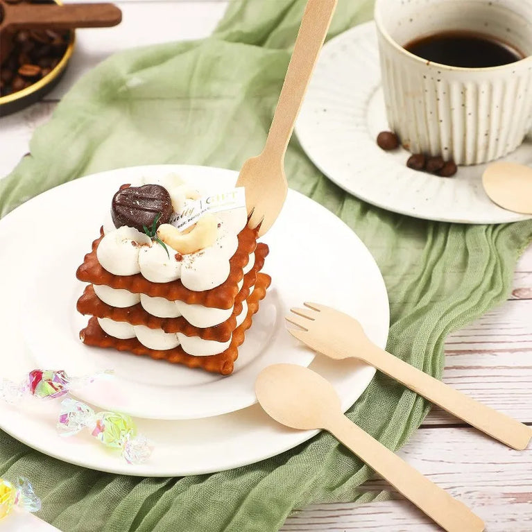 100Pcs Disposable Mini Wooden Ice Cream Spoon Dessert Party Set Tool