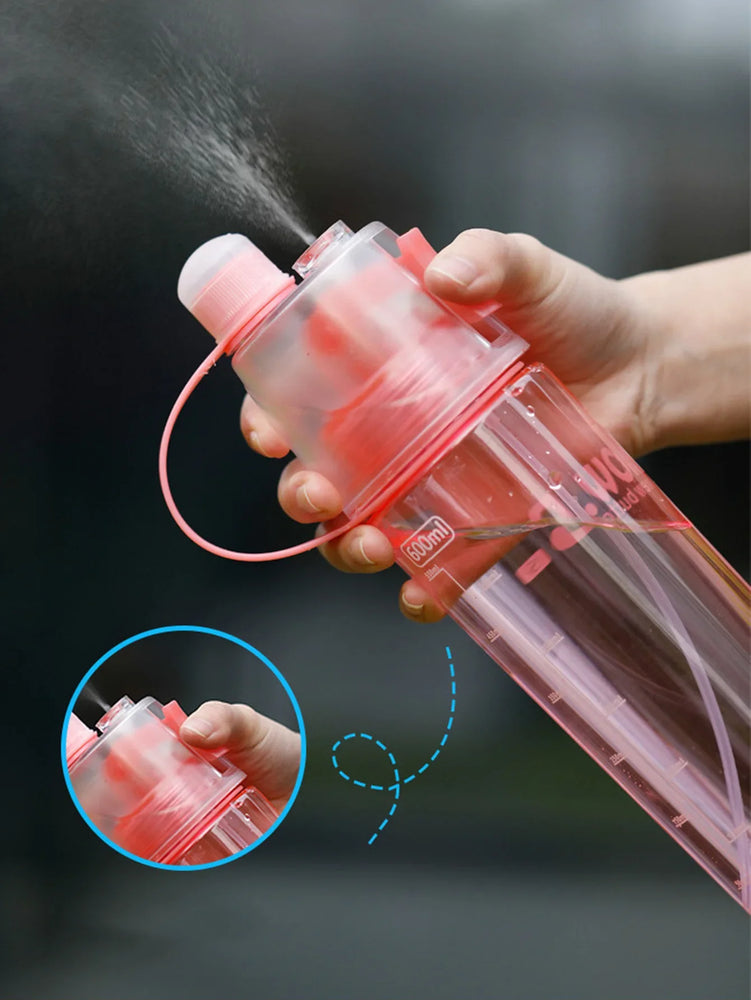 600ML Sports Spray Water Bottle Mist Cooling Gym Hiking Bottle