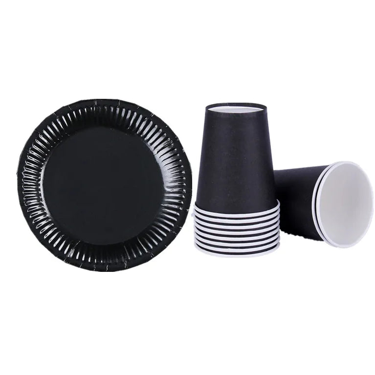 Solid Color Disposable Tableware Set Plates Cups Party Wedding Decoration Kit