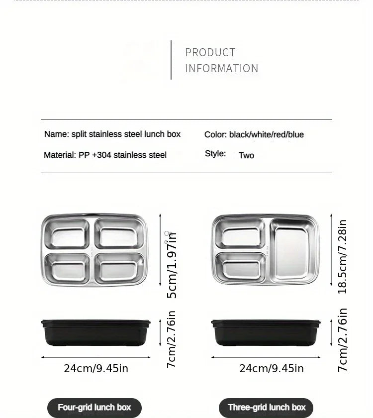 Leak Proof Stainless Steel Lunch Box 3/4 Compartment Bento Container