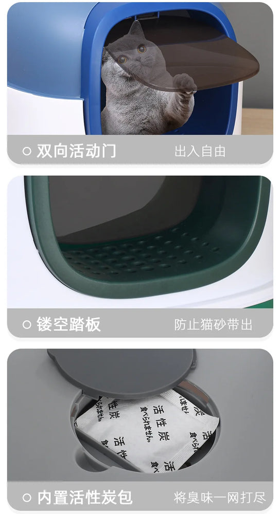 Fully Enclosed Oversized Cat Litter Box | Deodorizing Flip-Top Pet Toilet