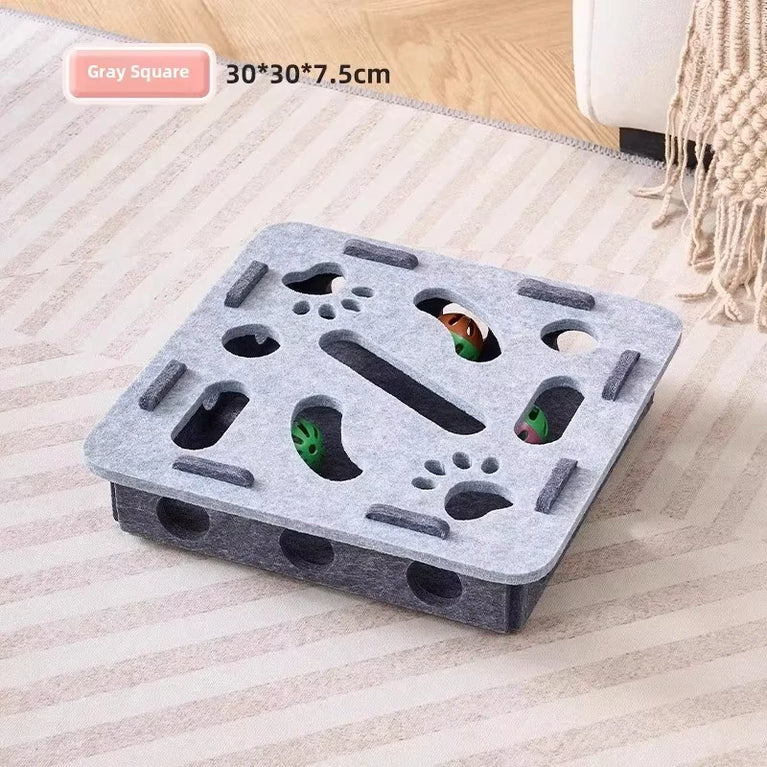 Cat Puzzle Toy Felt Box with Ball Indoor Interactive Cat Toy Fun