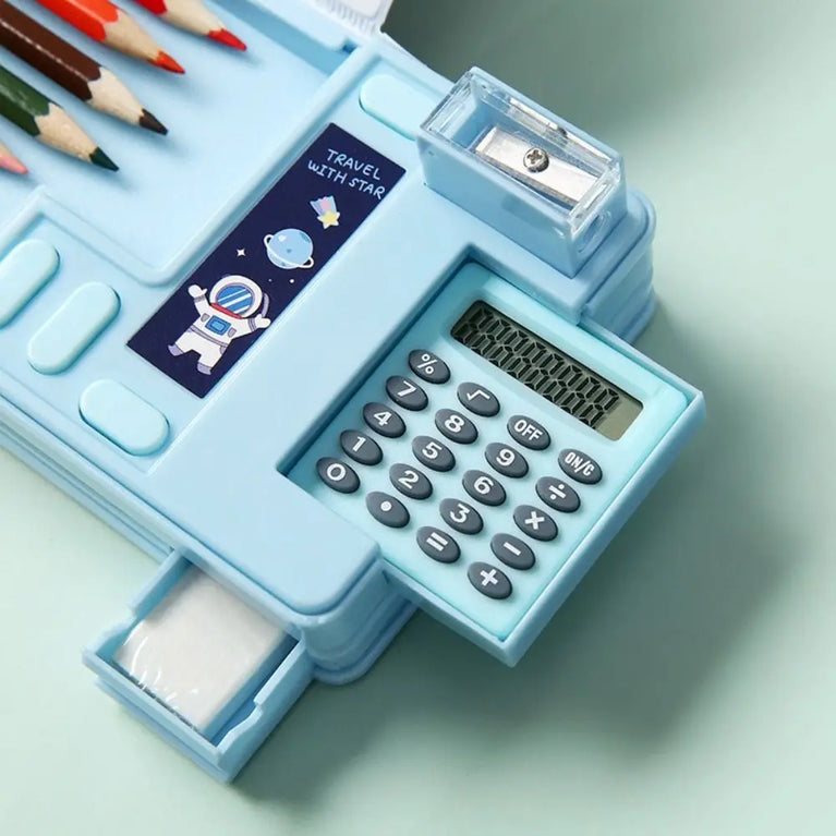 Multifunctional Pencil Case | Integrated Calculator & Sharpener Stationery Box