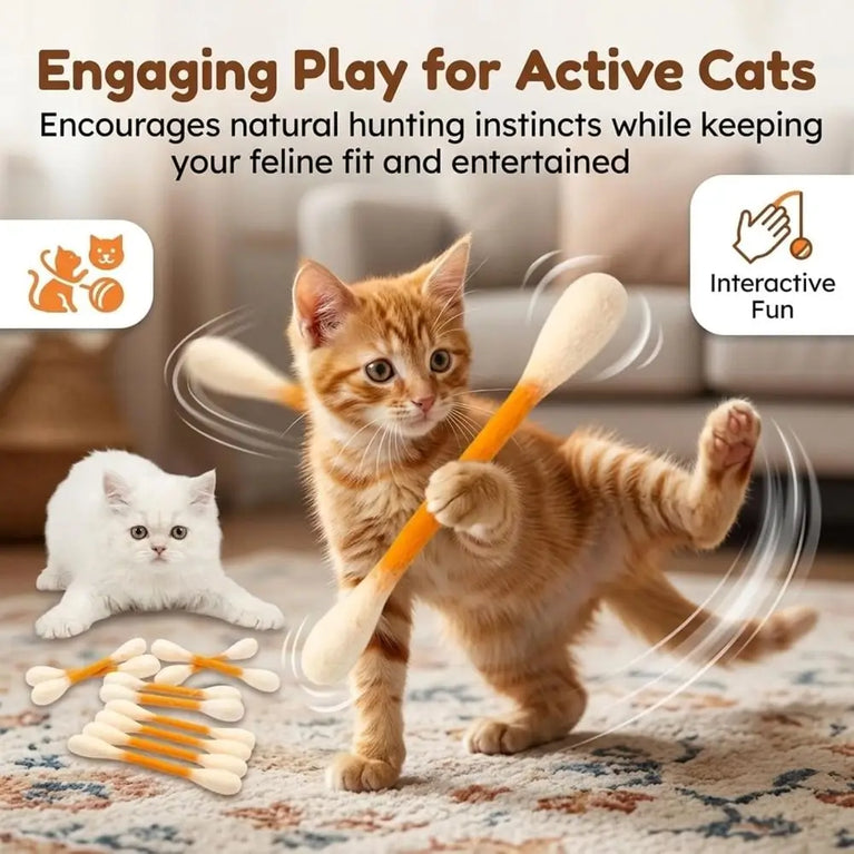 6PCS Giant Cotton Swab Felt Cat Toys Soft Kick Stick Chew Interactive Pet Toy Set
