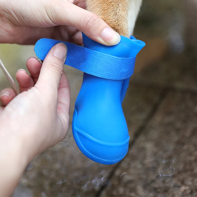 4-Piece Waterproof Pet Rain Boots | Anti-Slip Rubber Shoes