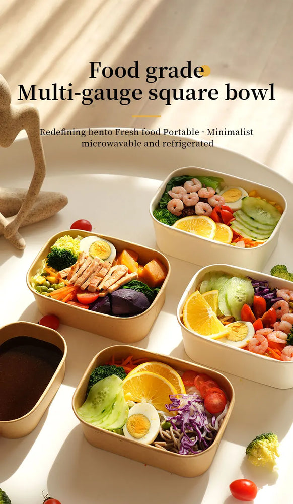 Disposable Kraft Paper Food Containers with Lids Leak Proof Meal Prep Lunch Box Set for Takeout Food Storage