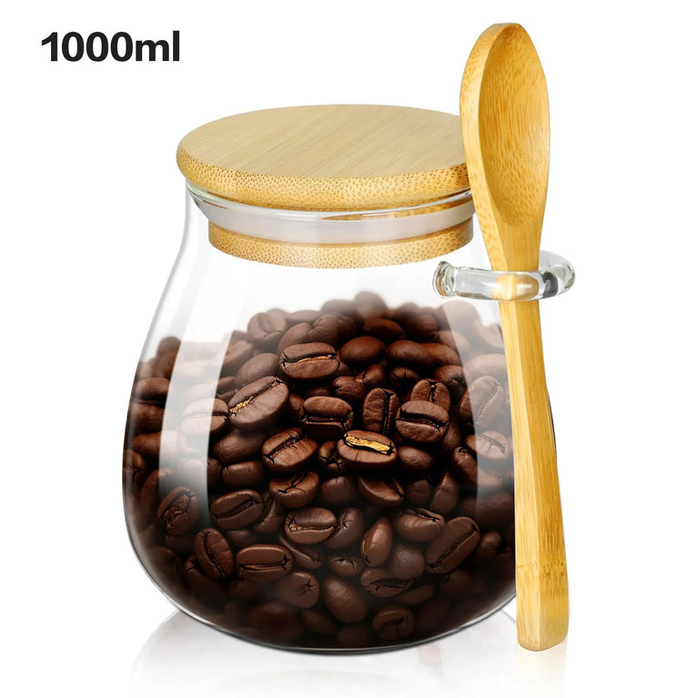 Airtight Glass Storage Container Jar with Lid Spoon Kitchen Pantry Canister