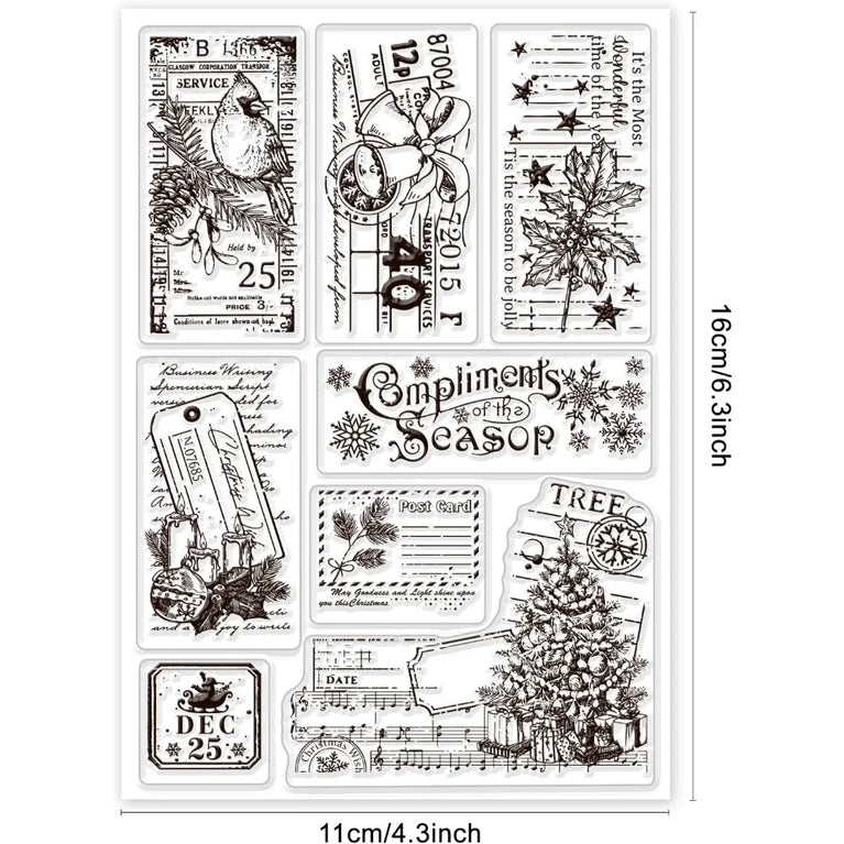 Retro Christmas Label Clear Stamps | Vintage Silicone Seals for Scrapbooking