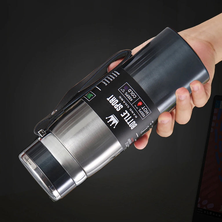 1L Stainless Steel Vacuum Thermal Water Bottle with Handle & Brush Set
