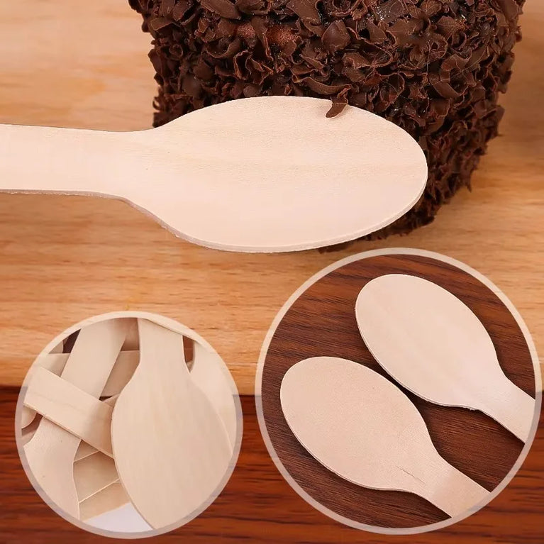 50PCS 14cm Disposable Wooden Spoons for Desserts Ice Cream Party