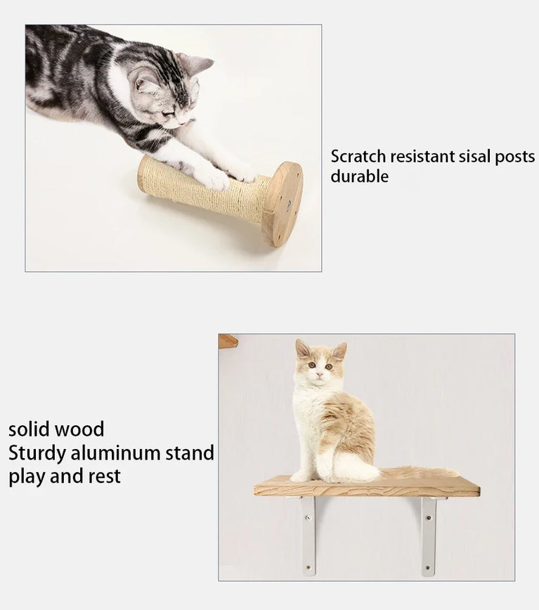 Wall-Mounted Cat Hammock & Climbing Set | Space-Saving Wood Furniture