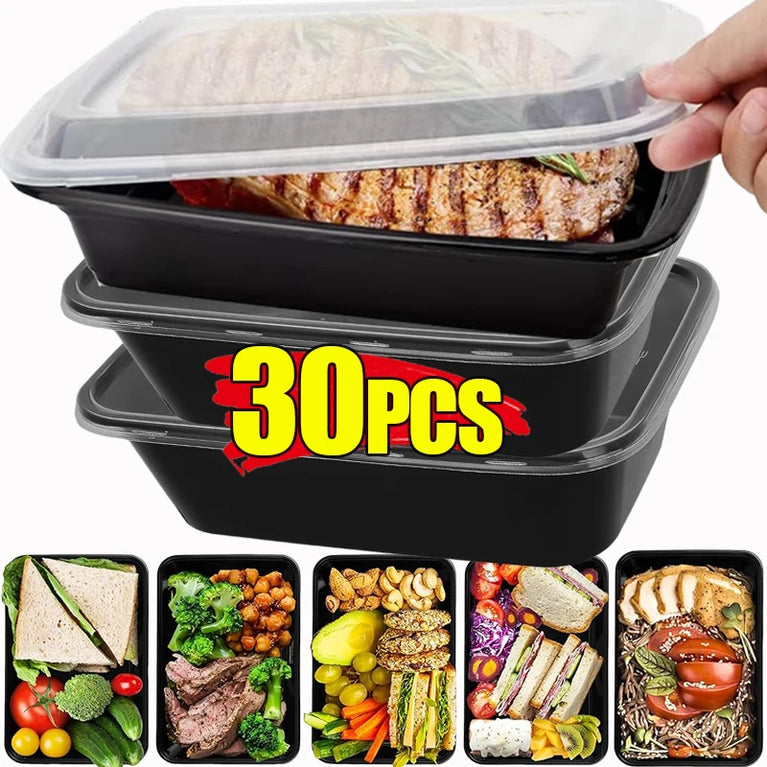Disposable Food Containers Black Plastic Bento Lunch Boxes With Lids Meal Prep Storage Boxes Set