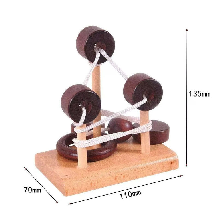 Muddy Puddles Wooden Rope & Ring Puzzle | Classic 3D Brain Teaser
