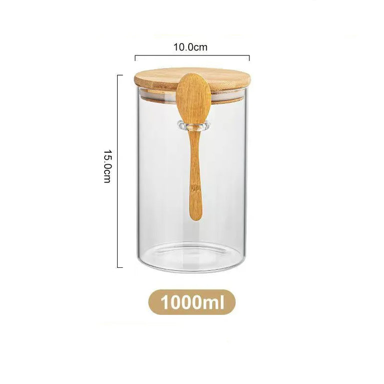 Airtight Glass Storage Container Jar with Lid Spoon Kitchen Pantry Canister