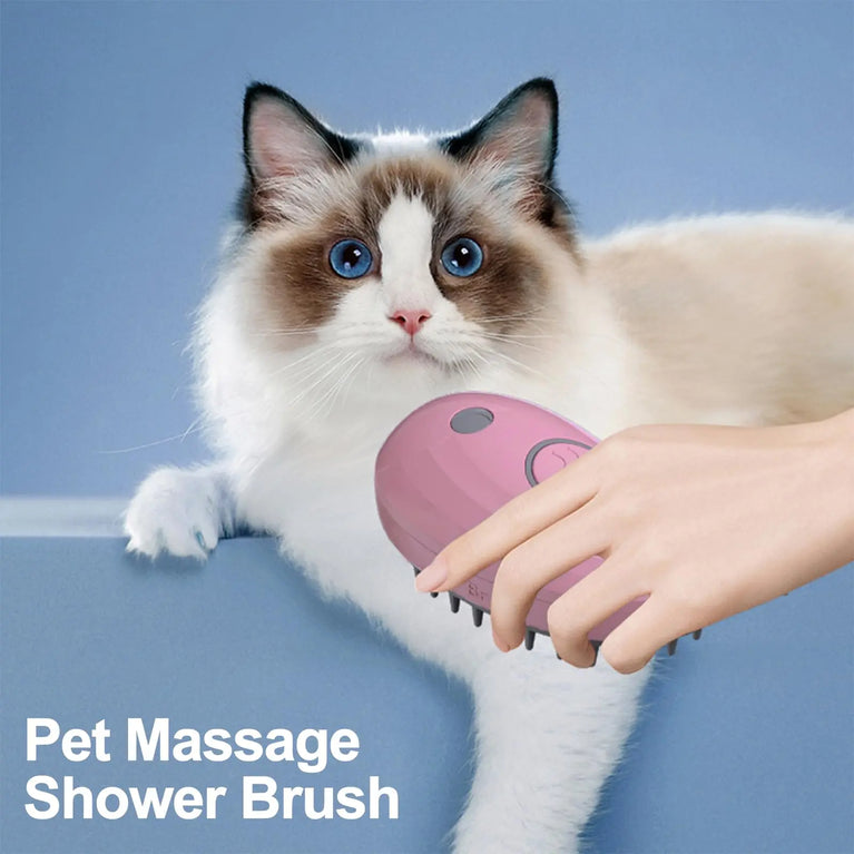 3-in-1 Cat Steam Brush Silicone Grooming Shedding Tool with Spray Function