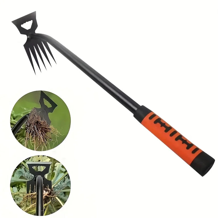 2 in 1 Garden Weeding Rake Carbon Steel Weed Puller Tool Garden Soil Remover